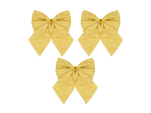 Kokardki dekoracyjne z brokatem - złote, 12 cm, 3 szt.