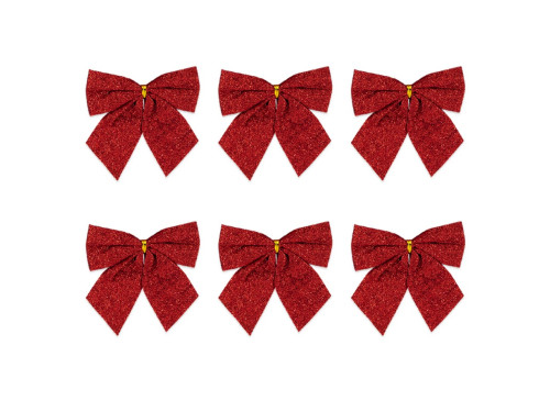 Christmas decorative bows - red, 8 cm, 6 pcs.