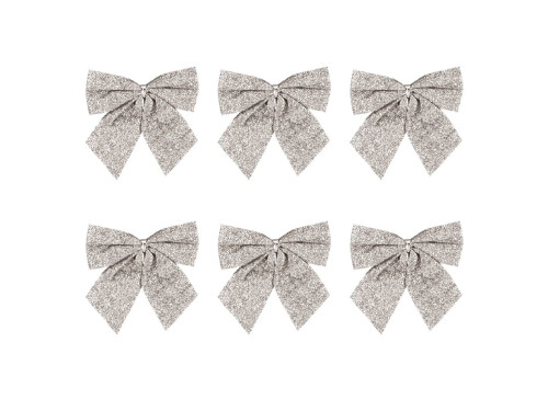 Christmas decorative bows - silver, 8 cm, 6 pcs.