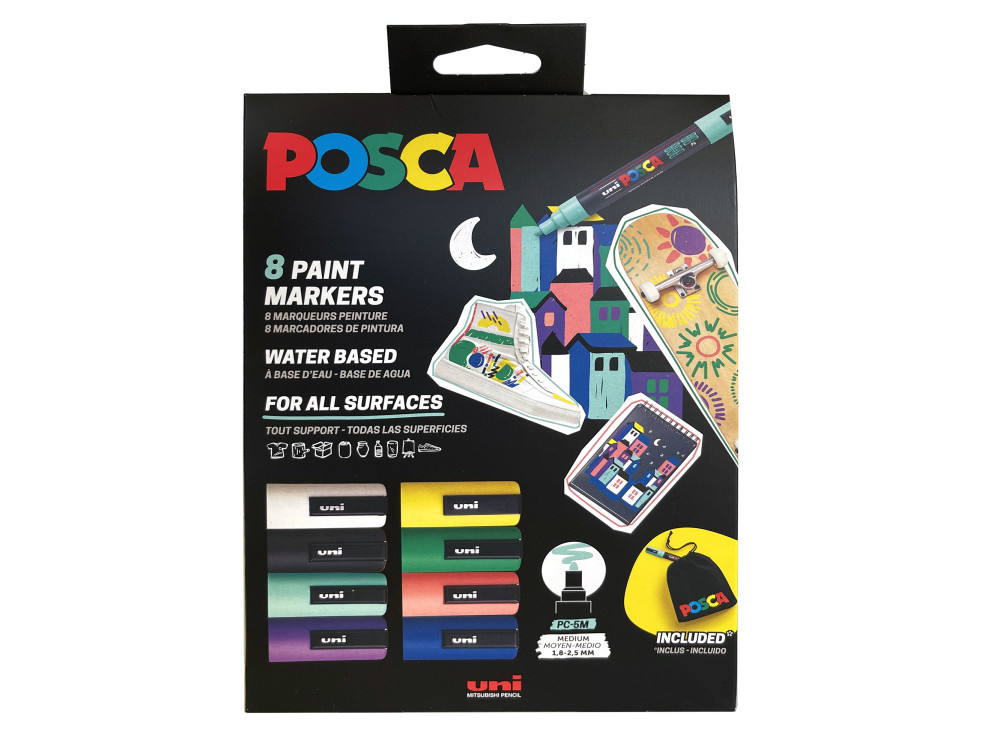 Set of PC-5M Posca Paint Marker Pens with pouch - Uni - 8 pcs.
