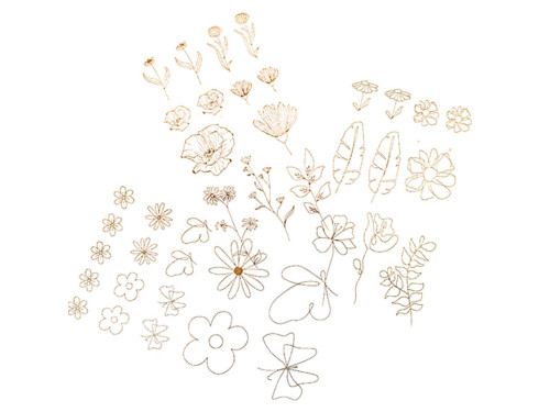 Transparent PVC stickers Gold Flowers - DpCraft - 43 pcs.