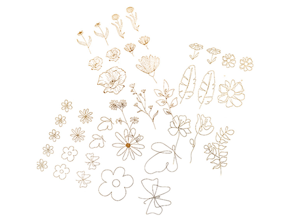 Transparent PVC stickers Gold Flowers - DpCraft - 43 pcs.