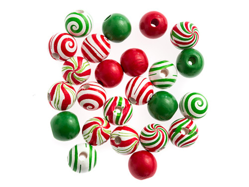 Wooden beads Christmas - DpCraft - 1,6 cm, 24 pcs.