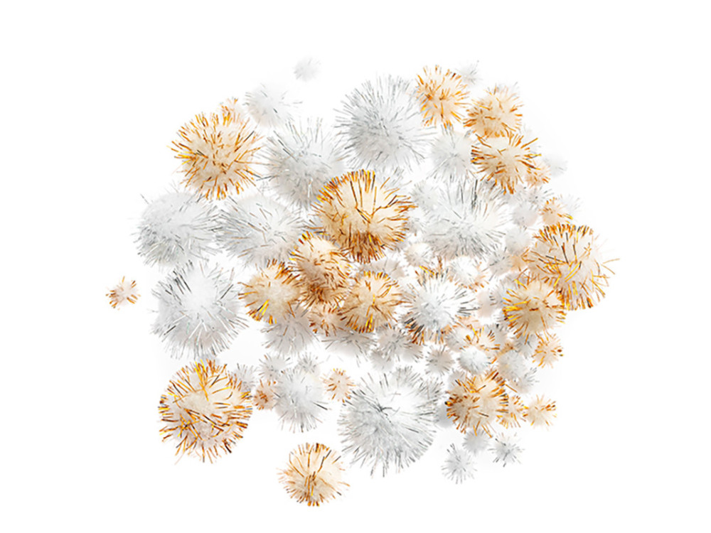 Polyester metallized pompoms - DpCraft - silver and gold, 100 pcs.