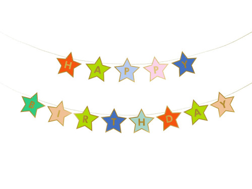 Garland Happy Birthday Stars - multicolor, 16,5 x 260 cm