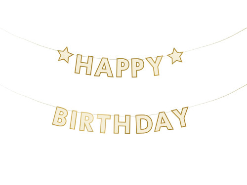 Garland Happy Birthday - white-gold, 14,5 x 220 cm