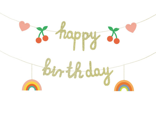 Garland Happy Birthday - glitter, 18 x 100 cm