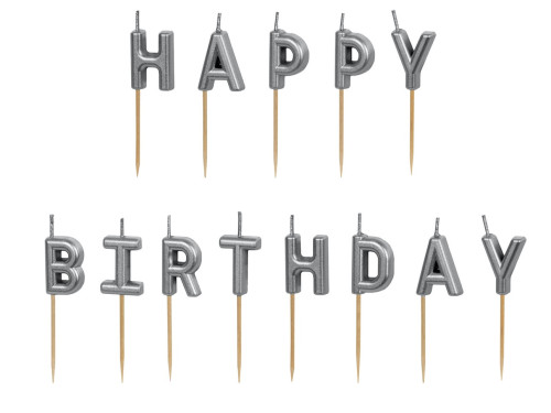 Birthday candles Happy Birthday - silver, 13 pcs.