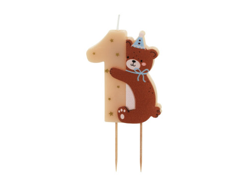 Birthday candle, number 0 Bear - cream, 7 cm