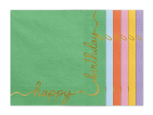 Paper napkins Happy Birthday - colorful, 16,5 x 16,5 cm, 12 pcs.