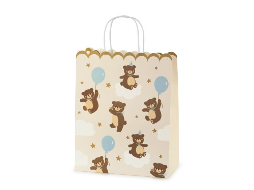 Gift paper bag Bears - beige, 26 x 32,5 x 13 cm