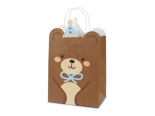 Torebka na prezenty Miś - brązowa, 18 x 29 x 10,5 cm