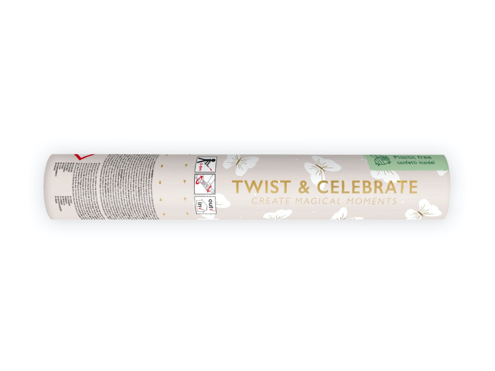 Confetti cannon - butterflies, white, 20 cm
