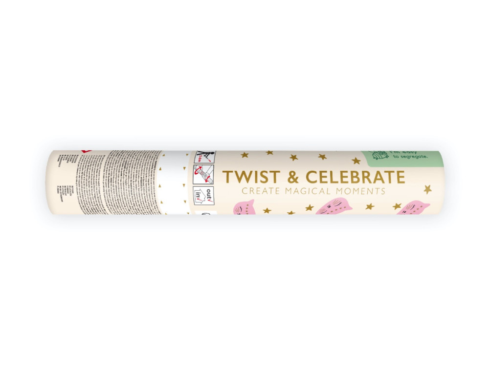 Confetti cannon - cat's and stars, gold and pink, 20 cm
