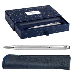 Special Edition Cosmic Blue platinum-finish Ecridor ballpoint pen with case - Caran d'Ache