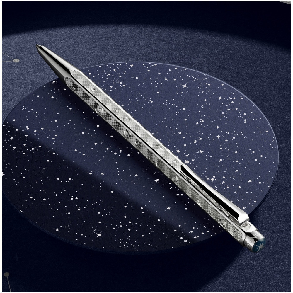 Special Edition Cosmic Blue platinum-finish Ecridor ballpoint pen with case - Caran d'Ache