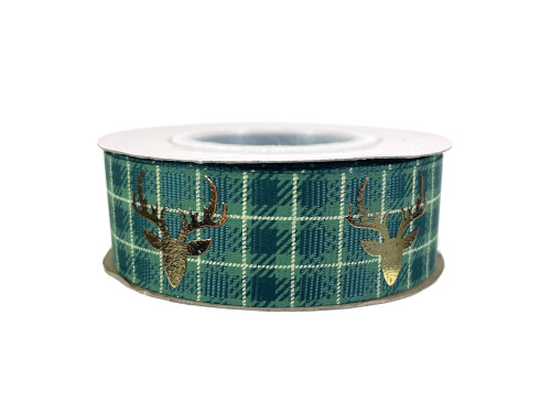 Ribbon Check & Deer - green, 2,5 cm x 9 m