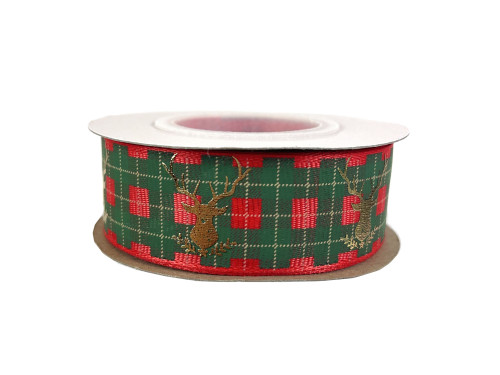 Ribbon Check & Deer - red & green, 2,5 cm x 9 m