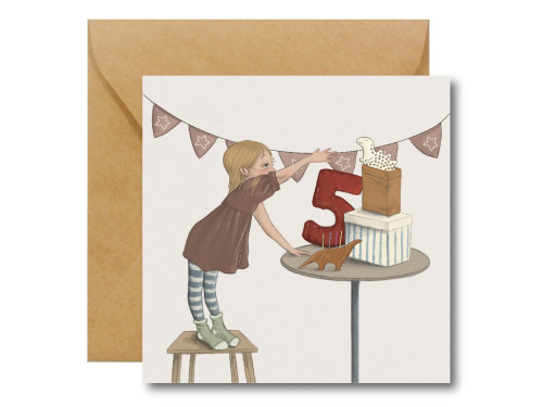 Greeting card - Hi Little - 5th Birthday, 14,5 x 14,5 cm