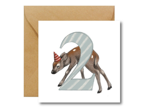 Greeting card - Hi Little - 2nd Birthday Deer, 14,5 x 14,5 cm