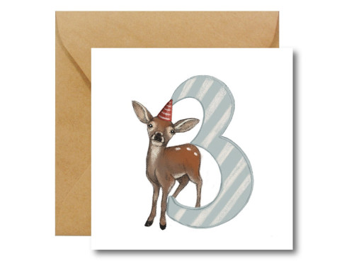 Greeting card - Hi Little - 3rd Birthday Deer, 14,5 x 14,5 cm