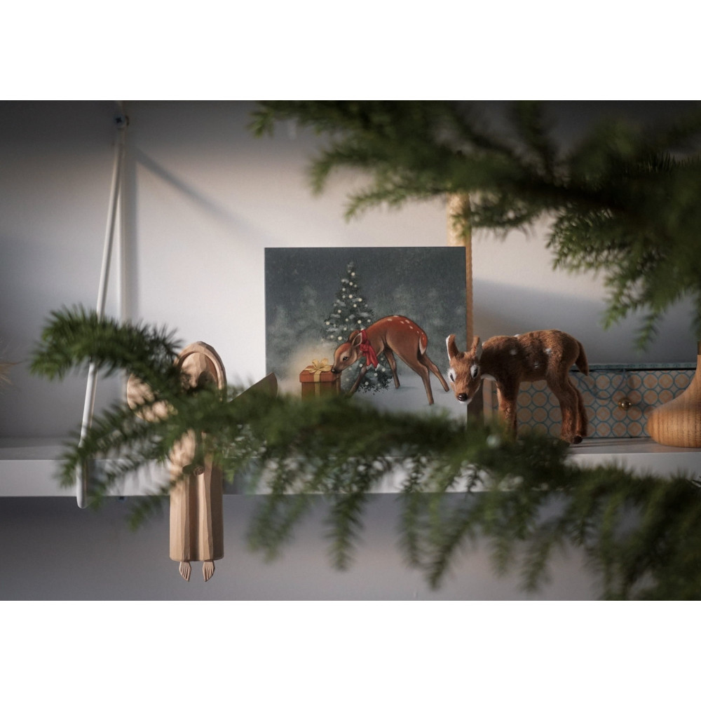 Kartka okolicznościowa - Hi Little - Sarenka z prezentem, 14,5 x 14,5 cm