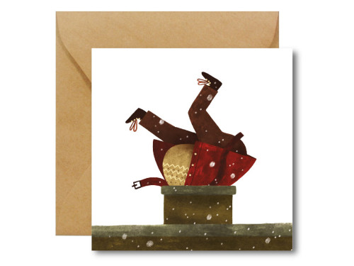 Kartka okolicznościowa - Hi Little - Mikołaj w kominie, 14,5 x 14,5 cm