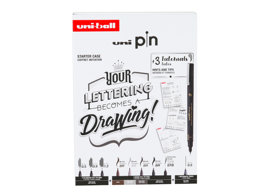 Zestaw cienkopisów kreślarskich Pin 200 Lettering - Uni - 9 szt.