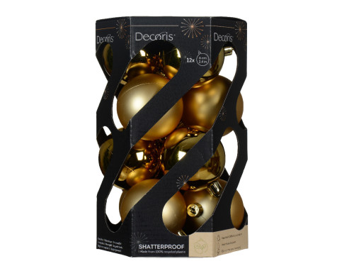 Shatterproof baubles - light gold, 6 cm, 12 pcs.