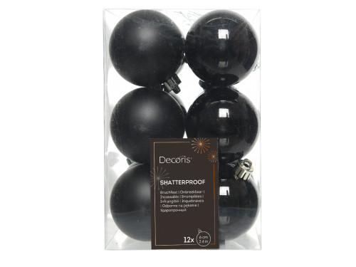 Shatterproof baubles - black, 6 cm, 12 pcs.