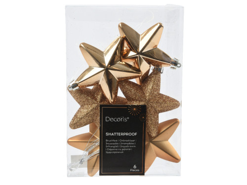 Bombki choinkowe nietłukące Gwiazdki - brązowe, 7,5 cm, 6 szt.