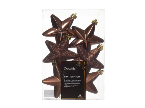 Shatterproof Star baubles - espresso, 7,5 cm, 6 pcs.