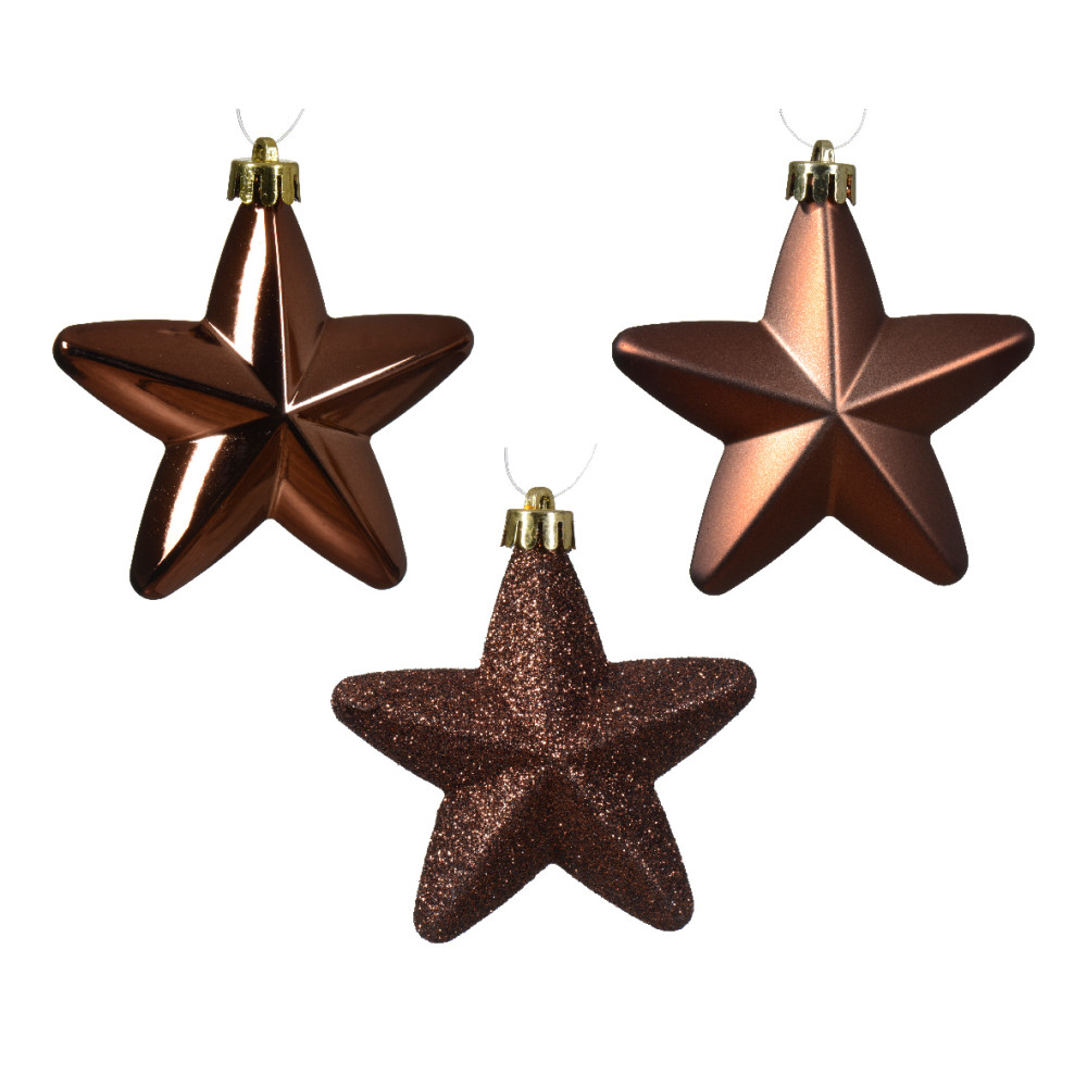 Shatterproof Star baubles - espresso, 7,5 cm, 6 pcs.
