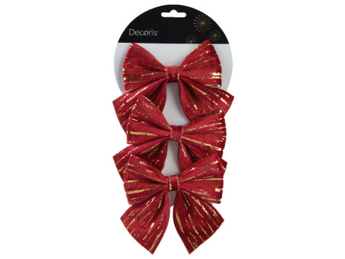 Christmas decorative bows - red & gold, 12 cm, 3 pcs.