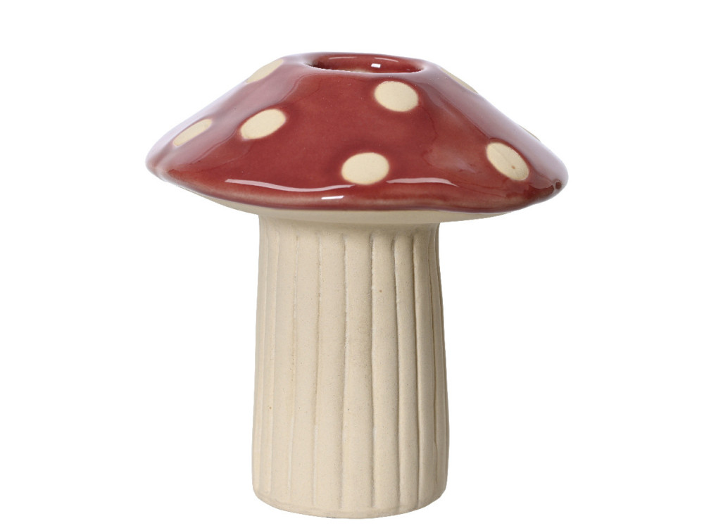Mushroom ceramic candleholder - red, 8 x 9,5 cm