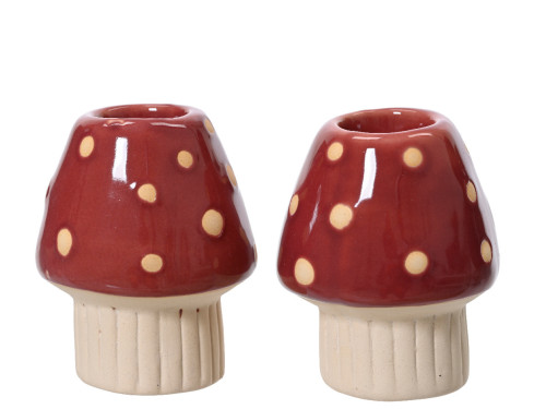 Mushroom ceramic candleholders - red, 5,5 x 6,5 cm, 2 pcs.