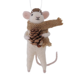 Christmas pendant Mouse with pinecone - 7 x 11,5 cm