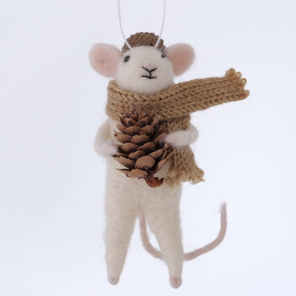 Christmas pendant Mouse with pinecone - 7 x 11,5 cm