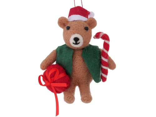 Christmas pendant Bear with candy cane - 8,5 x 9 cm