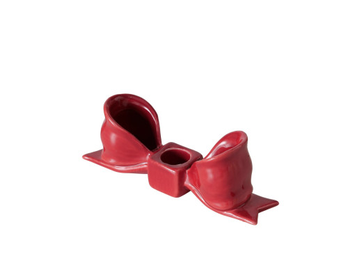 Świecznik ceramiczny Kokarda - czerwona, 5,2 x 3,9 x 15,4 cm