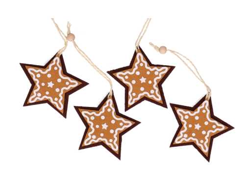 Christmas felt pendants Gingerbread Stars - 8 x 8 cm, 4 pcs.