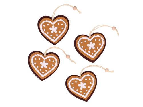 Christmas felt pendants Gingerbread Hearts - 7,5 x 7 cm, 4 pcs.