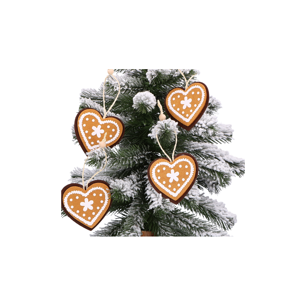 Christmas felt pendants Gingerbread Hearts - 7,5 x 7 cm, 4 pcs.