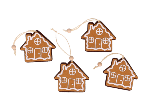 Christmas felt pendants Gingerbread Houses - 8 x 8 cm, 4 pcs.