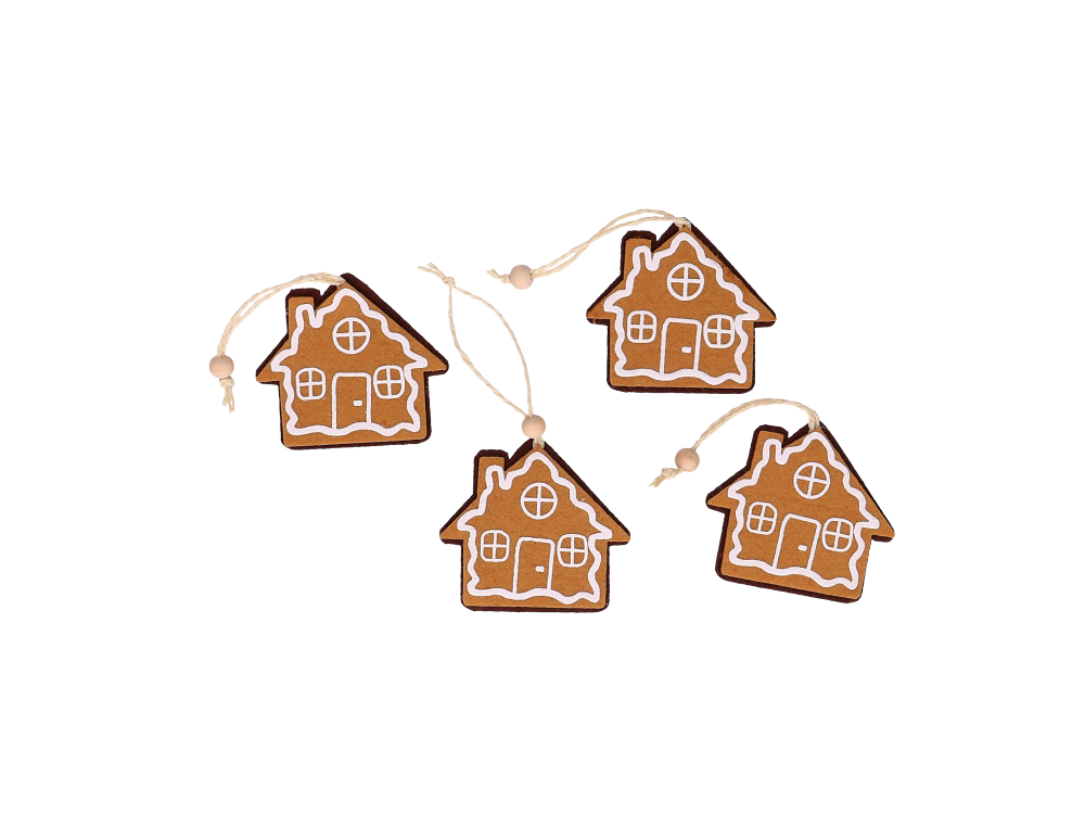 Christmas felt pendants Gingerbread Houses - 8 x 8 cm, 4 pcs.