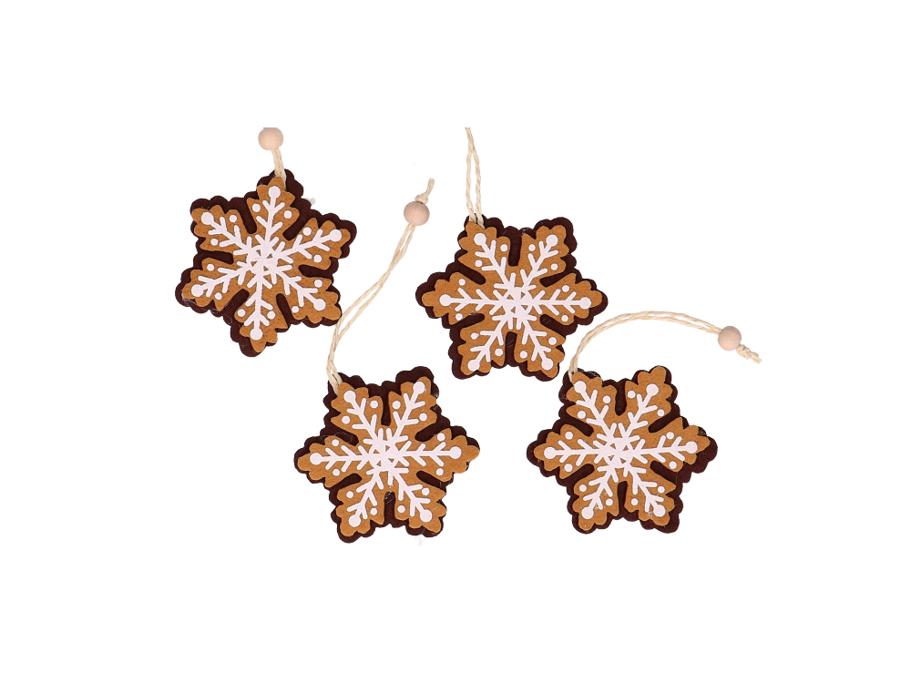 Christmas felt pendants Gingerbread Snowflakes - 8 x 8 cm, 4 pcs.