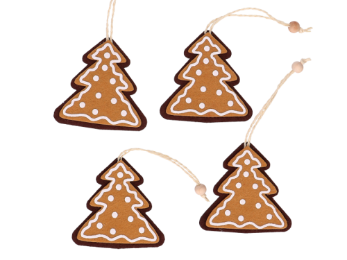 Felt pendants Gingerbread Christmas Trees - 8 x 8 cm, 4 pcs.