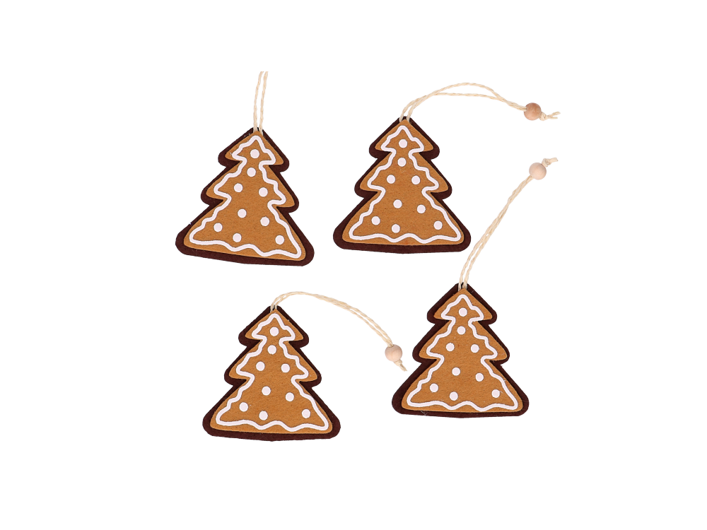 Felt pendants Gingerbread Christmas Trees - 8 x 8 cm, 4 pcs.