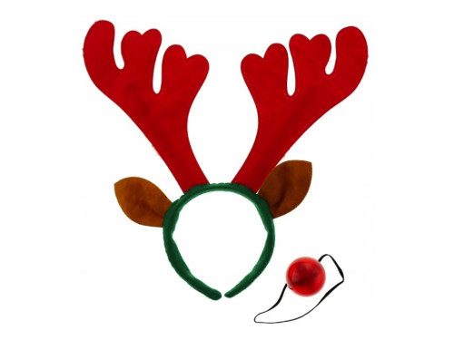 Headband Reindeer with nose - red, 2 pcs.