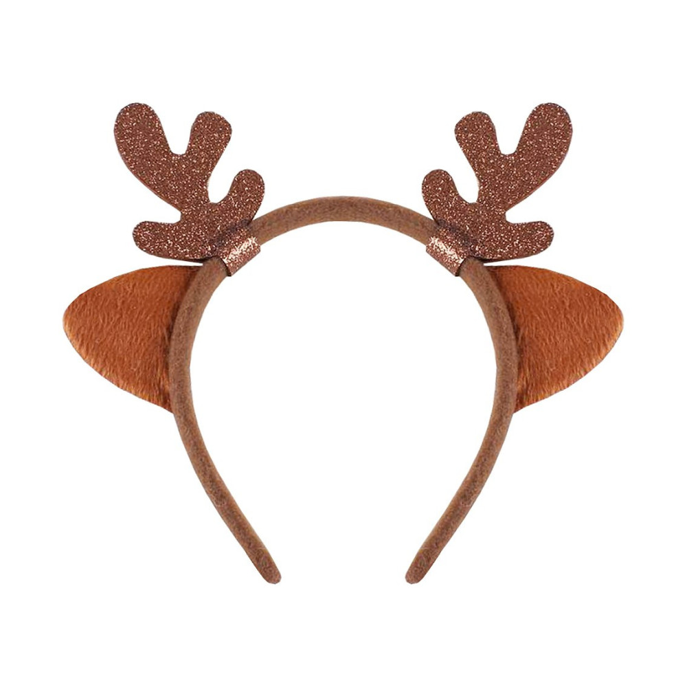 Reindeer Horns with ears headband - brown with glitter